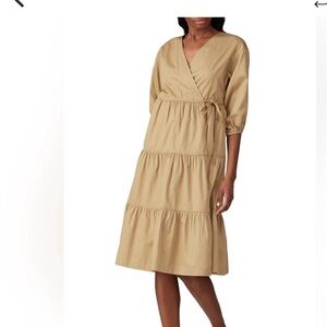 Sweet Baby Jane Beige Wrap Midi Dress. PTP 16”. Length 42”